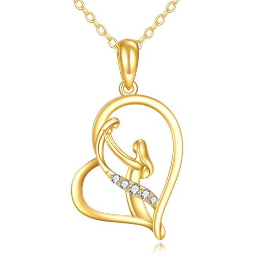14K Gold Moissanite Mother & Daughter & Heart Pendant Necklace