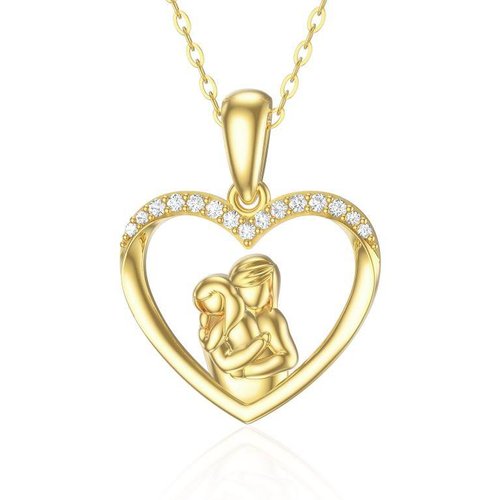 14K Gold Moissanite Heart Mother And Daughter Pendant Necklace For Women
