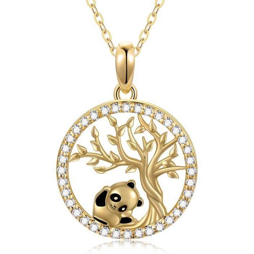 14K Gold Moissanite Panda & Tree Of Life Pendant Necklace