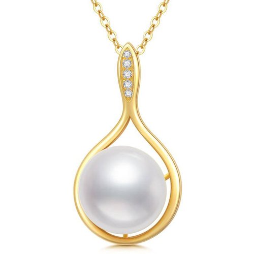 14K Gold Moissanite & Pearl Drop Shape Pendant Necklace