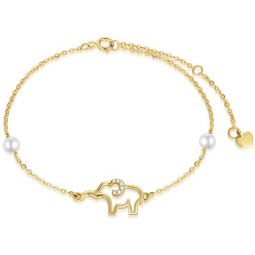 14K Gold Moissanite & Pearl Elephant Single Layer Anklet