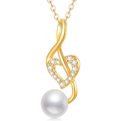 14K Gold Moissanite Pearl Heart Music Symbol Pendant Necklace
