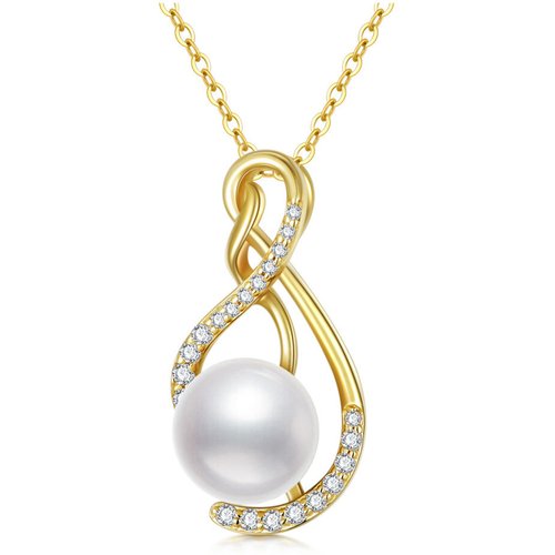 14K Gold Moissanite & Pearl Infinity Symbol Pendant Necklace