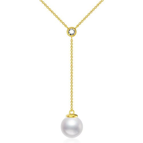 14K Gold Moissanite & Pearl Non-adjustable Y-Necklace