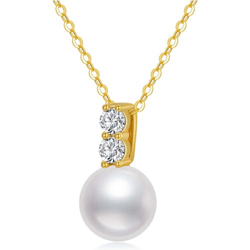 14K Gold Moissanite & Pearl Pendant Necklace