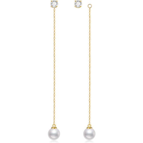 14K Gold Moissanite & Pearl Round Drop Earrings
