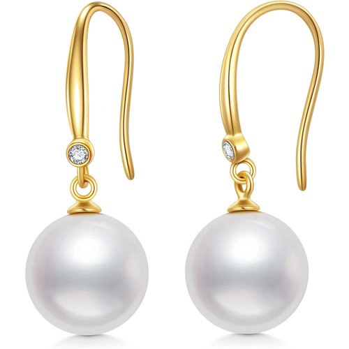 14K Gold Moissanite & Pearl Spherical Drop Earrings