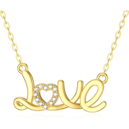 14K Gold Moissanite Pendant Necklace with Engraved Word