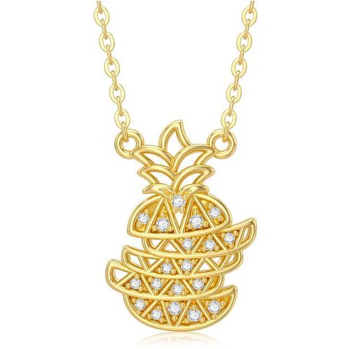 14K Gold Moissanite Pineapple Pendant Necklace