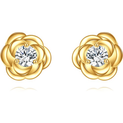 14K Gold Moissanite Rose Stud Earrings