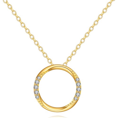 14K Gold Moissanite Round Pendant Necklace