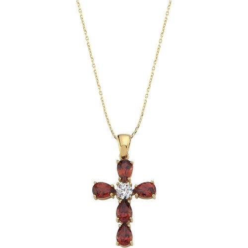 14K Gold Moissanite Ruby Cross Pendant Necklace