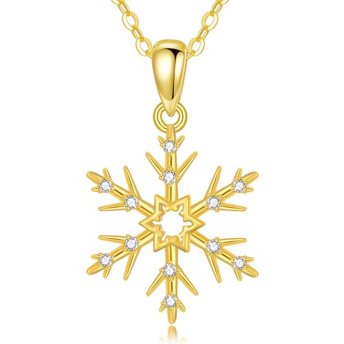 14K Gold Moissanite Snowflake Pendant Necklace