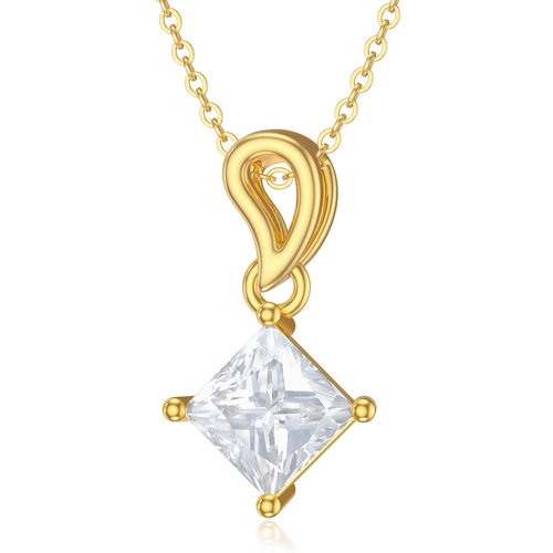 14K Gold Moissanite Square Pendant Necklace