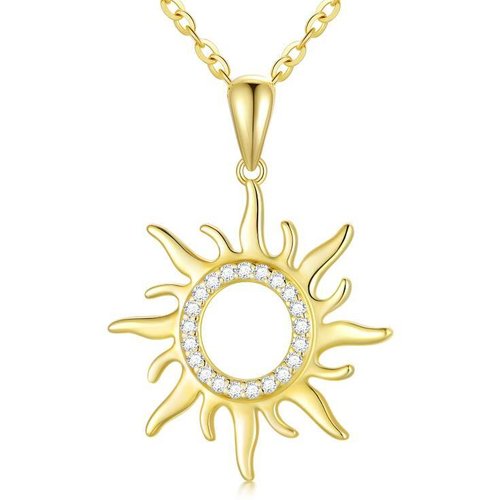 14K Gold Moissanite Sun Pendant Necklace