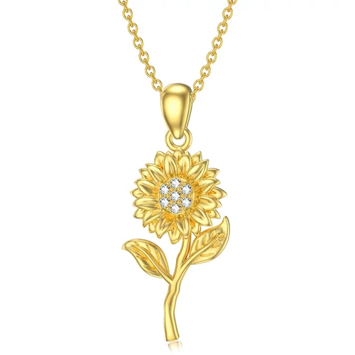 14K Gold Moissanite Sunflower Pendant Necklace
