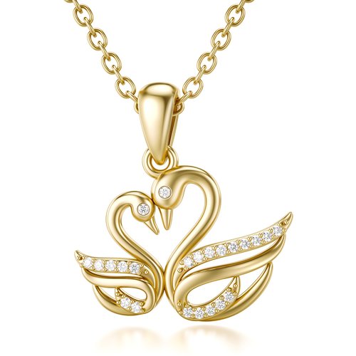14K Gold Moissanite Swan Pendant Necklace