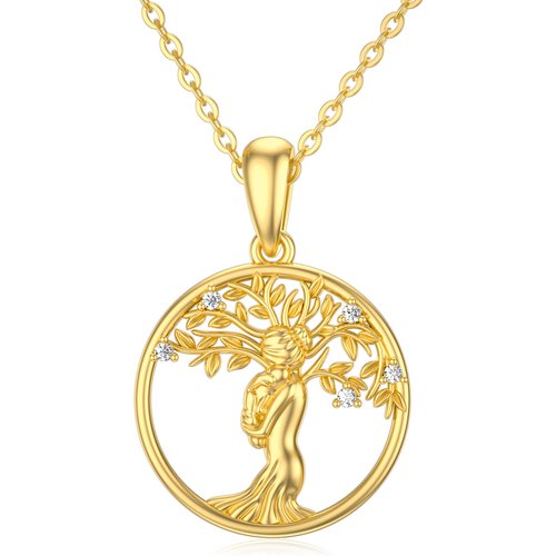 14K Gold Moissanite Tree Of Life Mother & Daughter Pendant Necklace