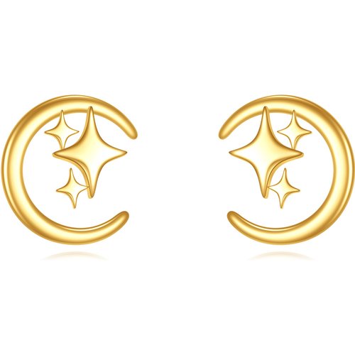 14K Gold Moon & Star Stud Earrings