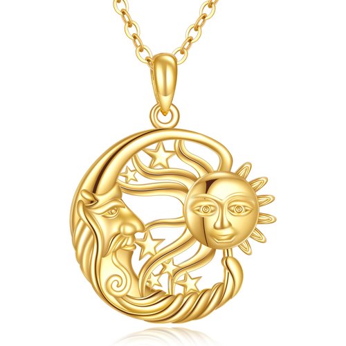 14K Gold Moon & Star & Sun Pendant Necklace