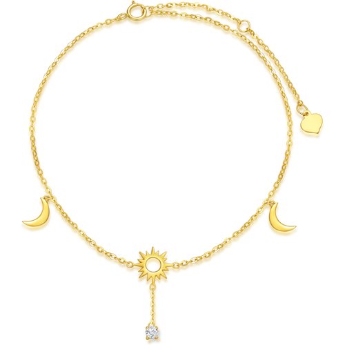 14K Gold Cubic Zirconia Moon & Sun Single Layer Anklet