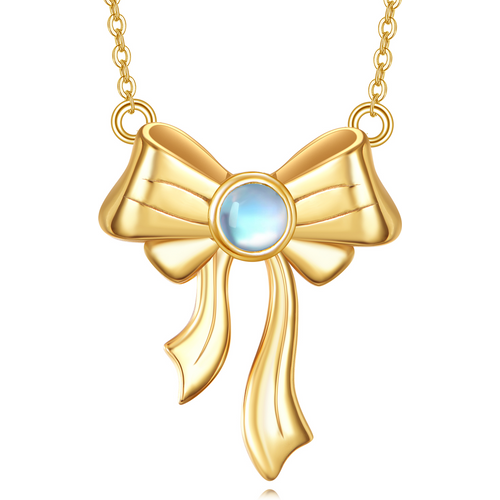 14K Gold Moonstone Bow Pendant Necklace