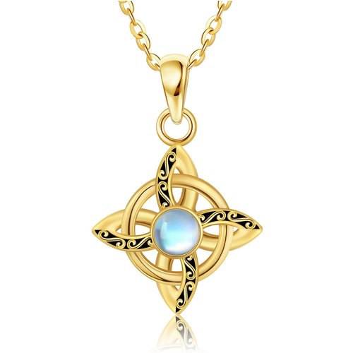 14K Gold Moonstone Celtic Knot Pendant Necklace