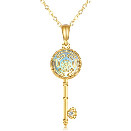 14K Gold Cubic Zirconia & Moonstone Key Pendant Necklace