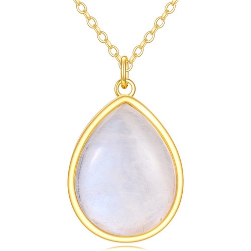 14K Gold Moonstone Oval Necklace for Women