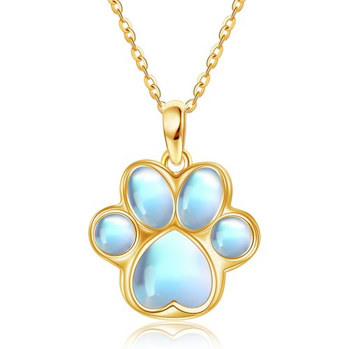 14K Gold Moonstone Paw Pendant Necklace