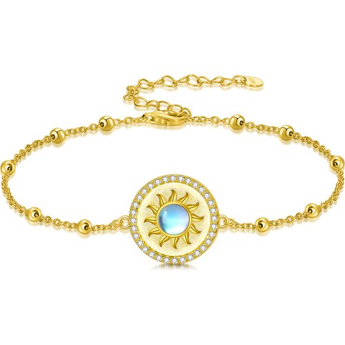 14K Gold Moonstone Sun Charm Bracelet