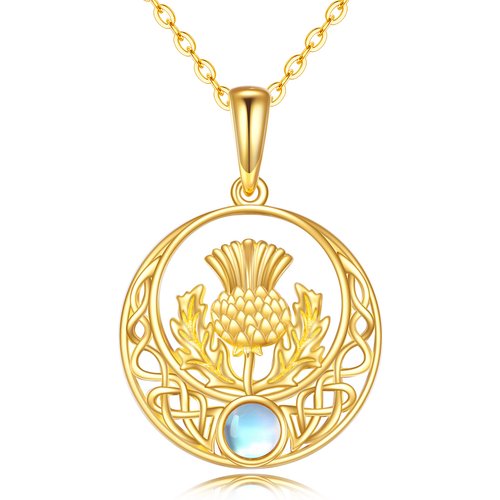 14K Gold Moonstone Tree Of Life & Celtic Knot Pendant Necklace