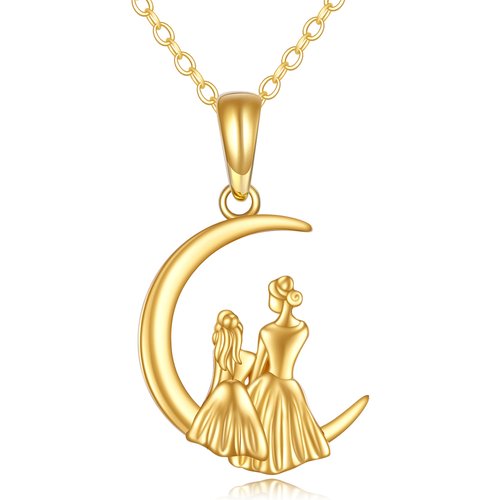 14K Gold Mother & Daughter Moon Pendant Necklace