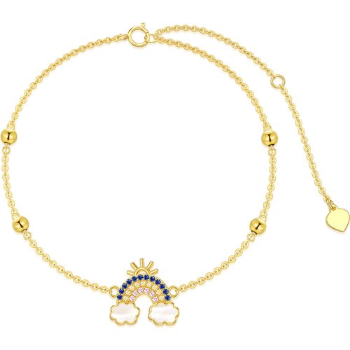 14K Gold Mother Of Pearl Rainbow Charm Bracelet