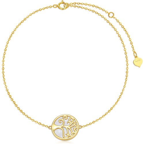 14K Gold Mother Of Pearl Tree Of Life Charm Bracelet