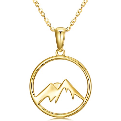14K Gold Mountains & Sun Contour Pendant Necklace