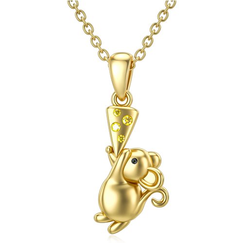 14K Gold Cubic Zirconia Mouse Pendant Necklace