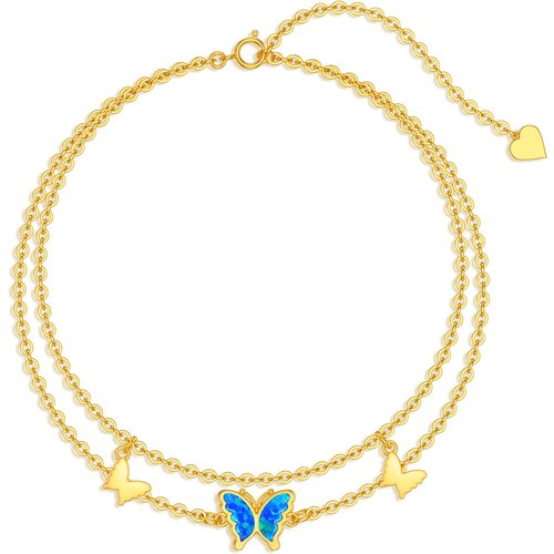 14K Gold Opal Butterfly Multi-layered Anklet