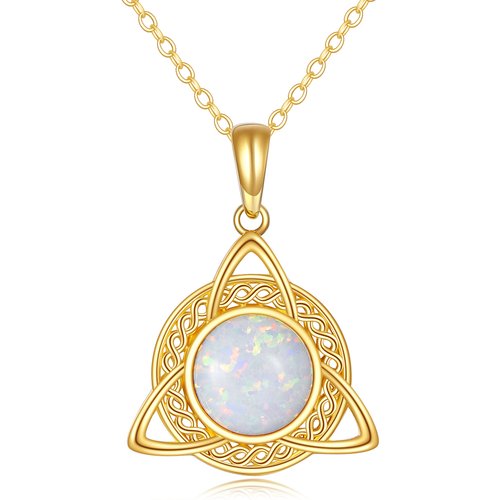 14K Gold Opal Celtic Knot Pendant Necklace