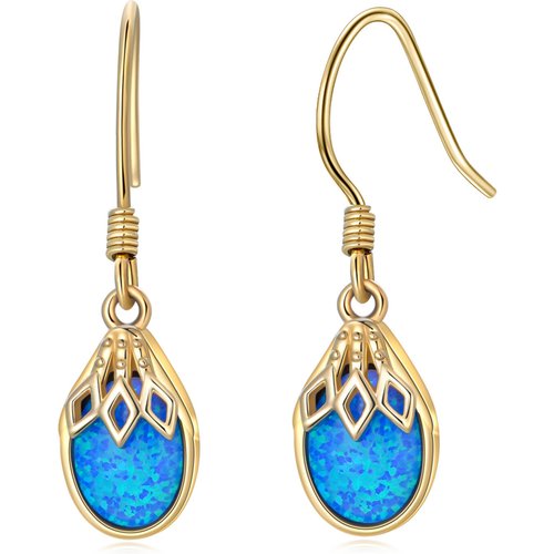14K Solid Gold Drop Opal Drop Earrings For Women