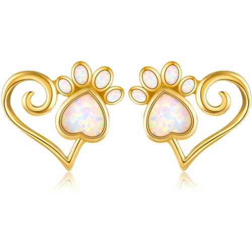 14K Gold Opal Footprints Stud Earrings