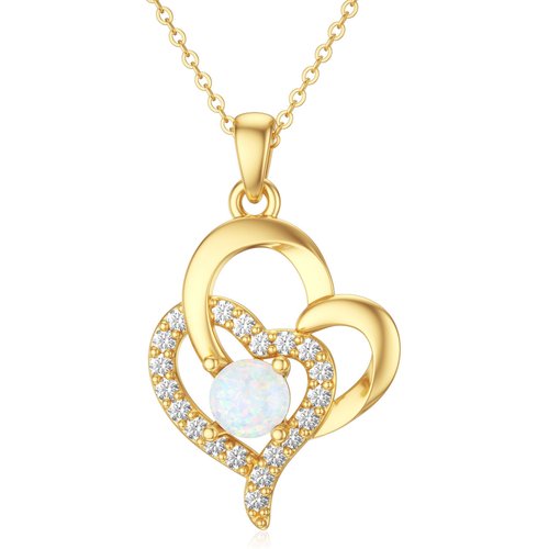 14K Gold Opal Heart With Heart Pendant Necklace