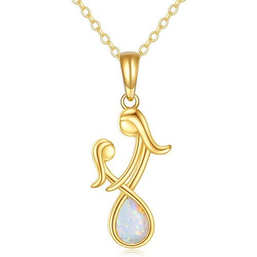 14K Gold Opal Mother & Daughter Pendant Necklace
