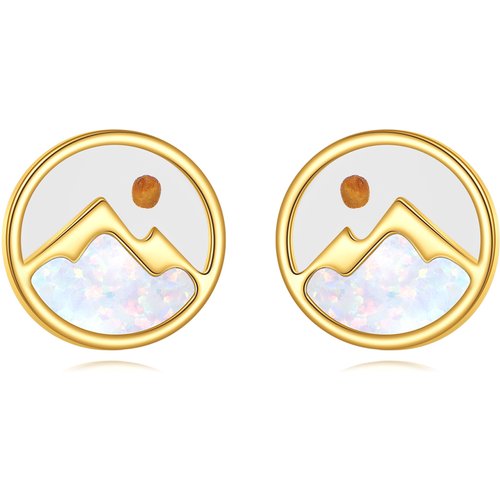 14K Gold Opal Mountains Stud Earrings
