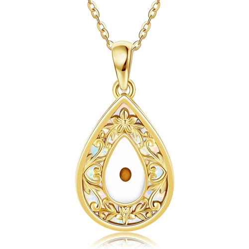 14K Gold Opal Mustard Seeds Necklace for Women