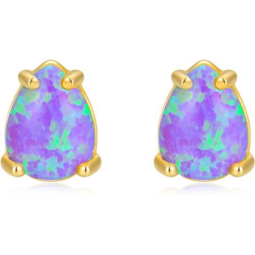 14K Gold Opal Oval Shaped Stud Earrings