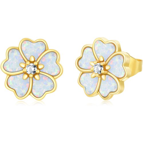 14K Gold Opal Peach Blossom Stud Earrings