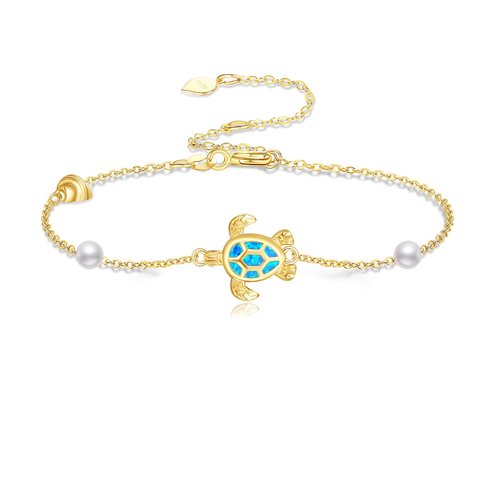 14K Gold Opal & Pearl Tortoise Bracelet for Women