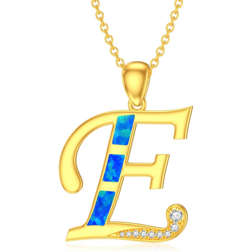 14K Gold Opal Personalized Initial Pendant Necklace