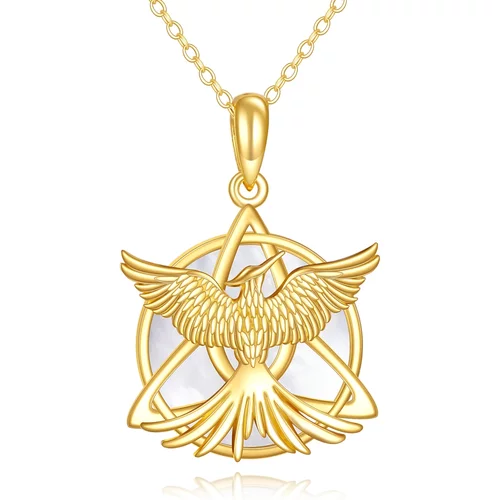 14K Gold Opal Phoenix & Celtic Knot Pendant Necklace